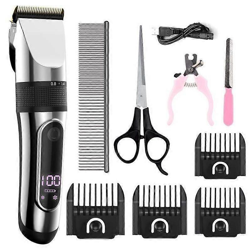 Dog Clipper IPX7 Professional Cordless Detachable Pet Clipper Ceramic Blades LCD Display Fast Charging Shaver