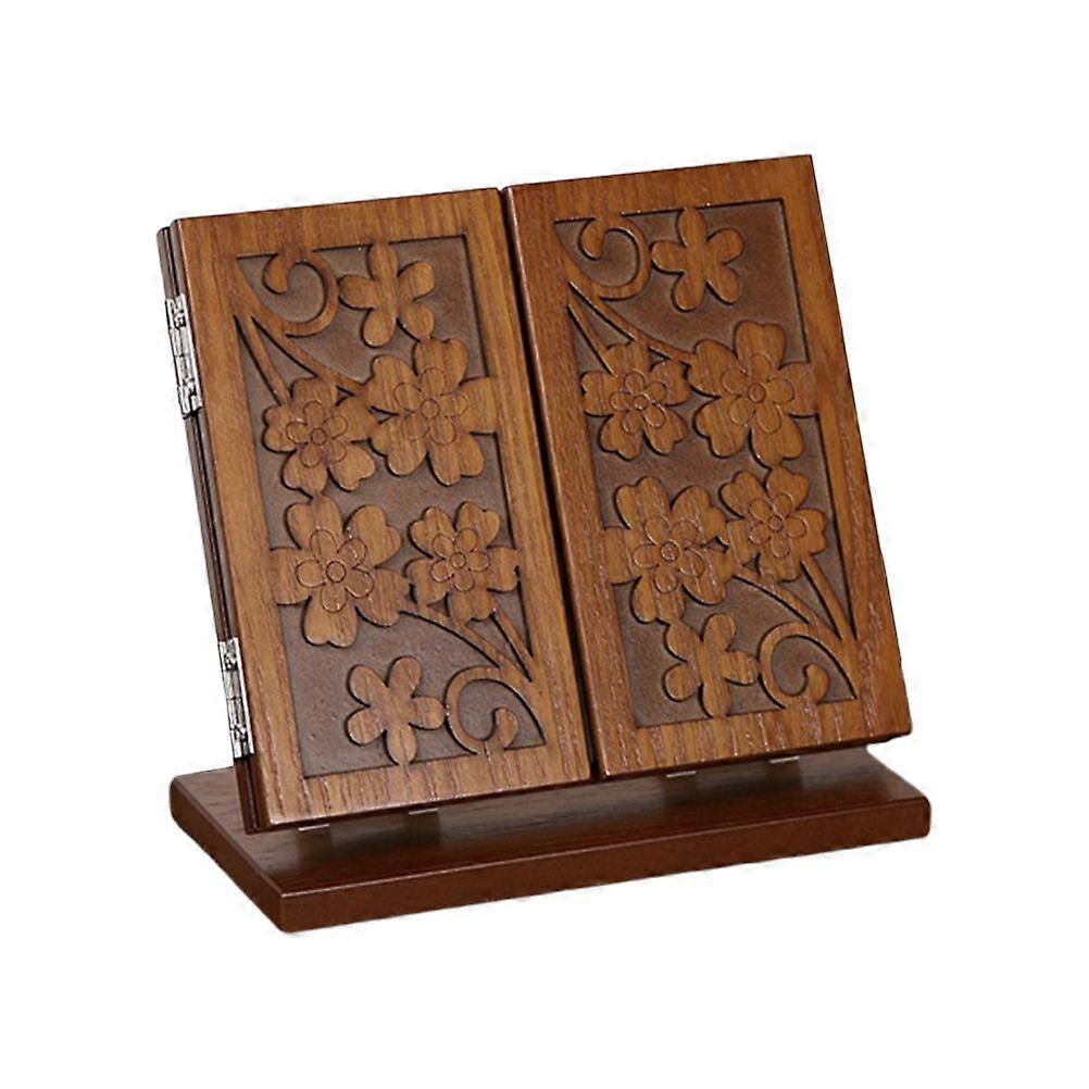1pc Wooden Carve Pattern Mirror Folding Cosmetics Mirror Three-sided Mirror