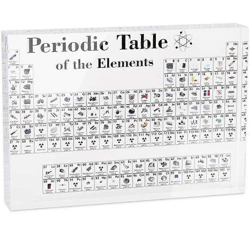 Chemical periodic table of elements in acrylic material, periodic table representation (no real elements)