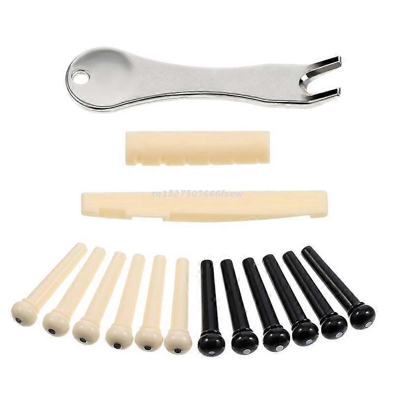 吉他琴桥销拆卸工具，带 2 个吉他鞍形螺母和 12 件装吉他琴桥销，用于吉他和琴桥零件
