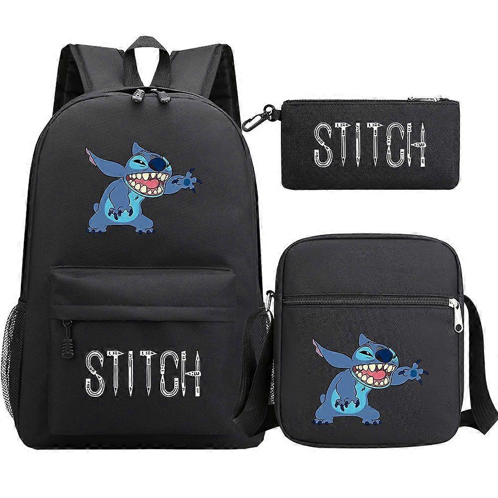 مجموعة حقائب ظهر ديزني غرزة للأطفال من 3 قطع - حقيبة مقلمة أطفال بطباعة غرزة الكرتون - حقيبة كتف بنتي - حقيبة مدرسية للأطفال - هدية مثالية