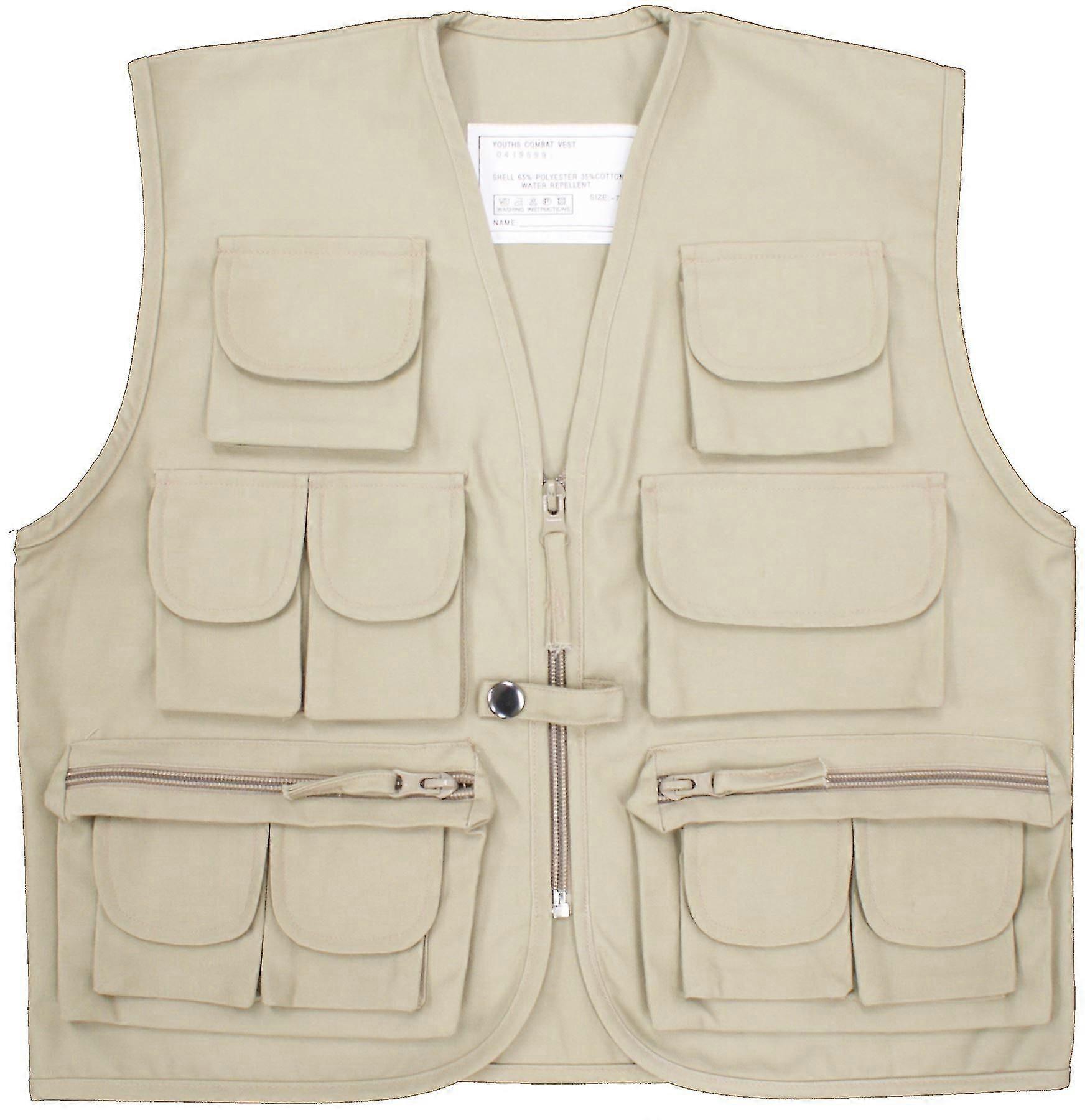 Neu Kinder Tasche Weste Weste Armee Uniform Groß Beige