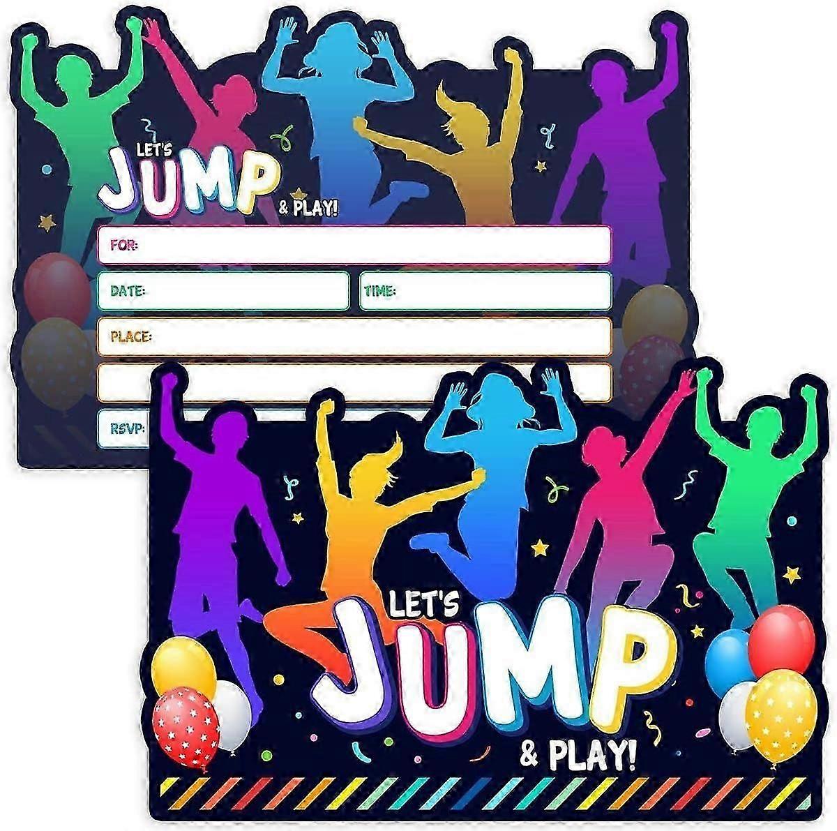 Jumping Theme Birthday Party Invitations,Trampoline Jump Birthday Invite - Trampoline Birthday Party - 12 Cards + 12 Envelopes