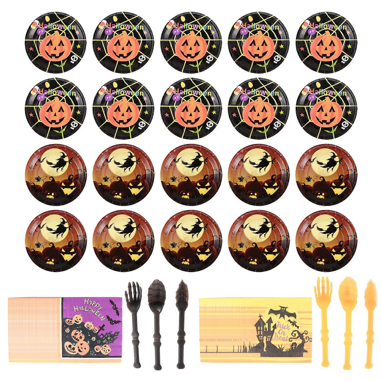 Disposable Dinner Plate Napkin Knife Fork Set Single-Use Tableware Kit For Halloween Party Decor