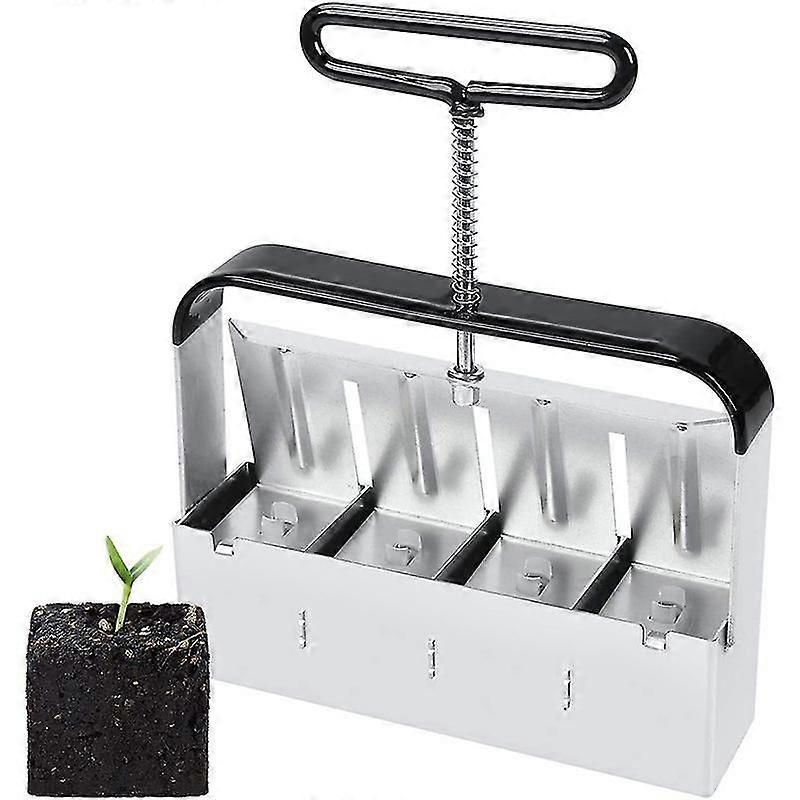 Manual Soil Blocking Tool - Clod Press Gardening ToolBlocks Soil - With Non-Slip Handle,Silver,21*6*16cm