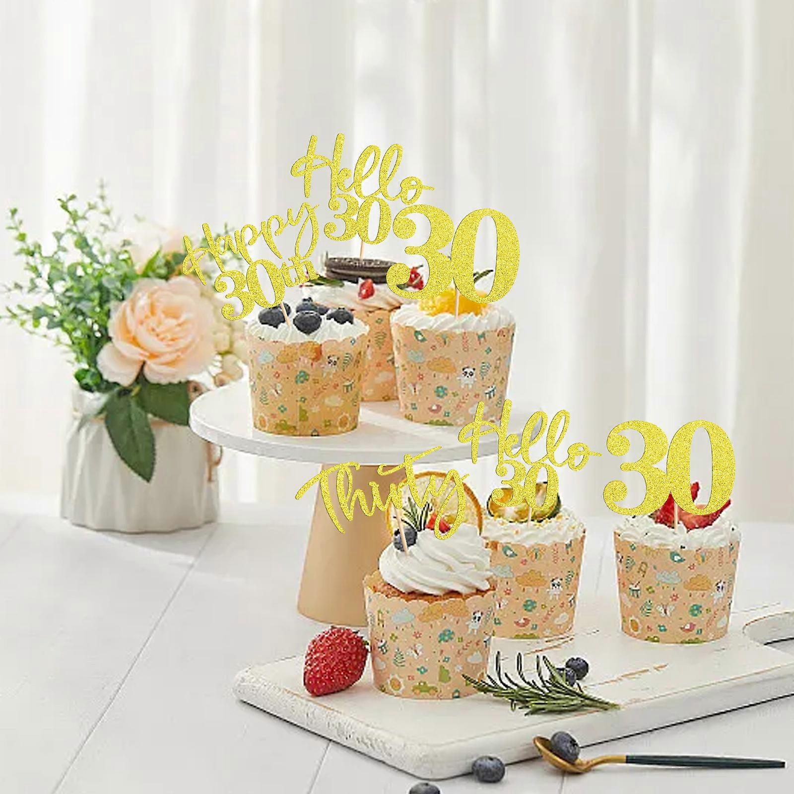 Customize Your Celebration, Glitter Hello 30 Cupcake Toppers, High Quality Materials Odorless Environmentally Friendly, Pre-assembled for Easy Use,