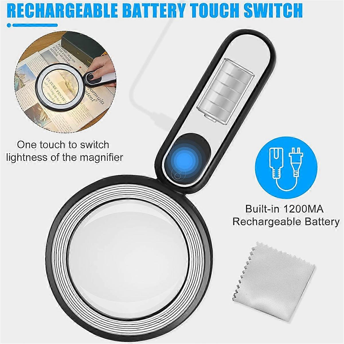 Rechargeable Magnifier, Handheld Lightweight Luminous Magnifier