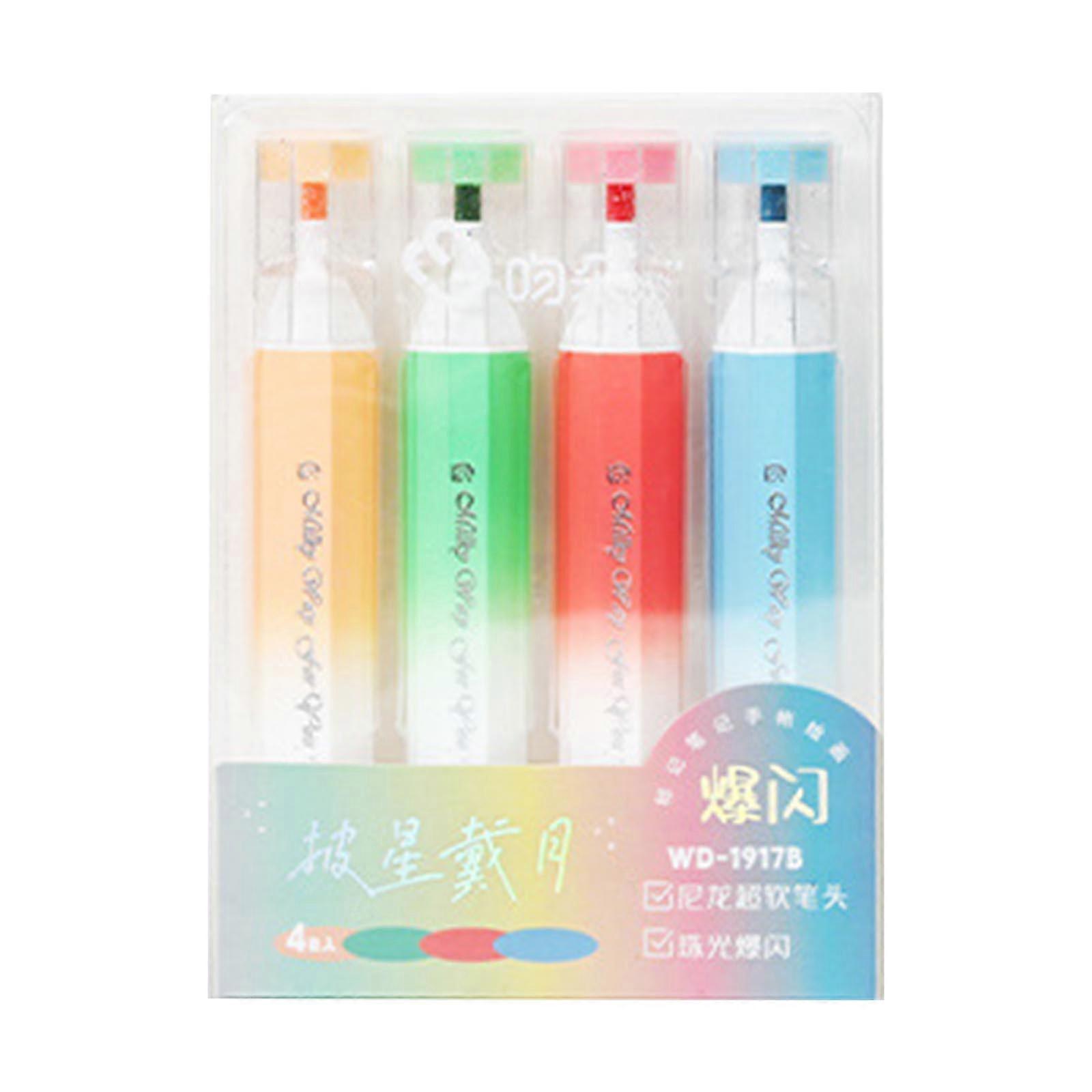 4Pcs Glitter Highlighter 4 Colors Highlighter Pen Quick Drying for Highlighting Scrapbooking Calendar Journal Cardmaking