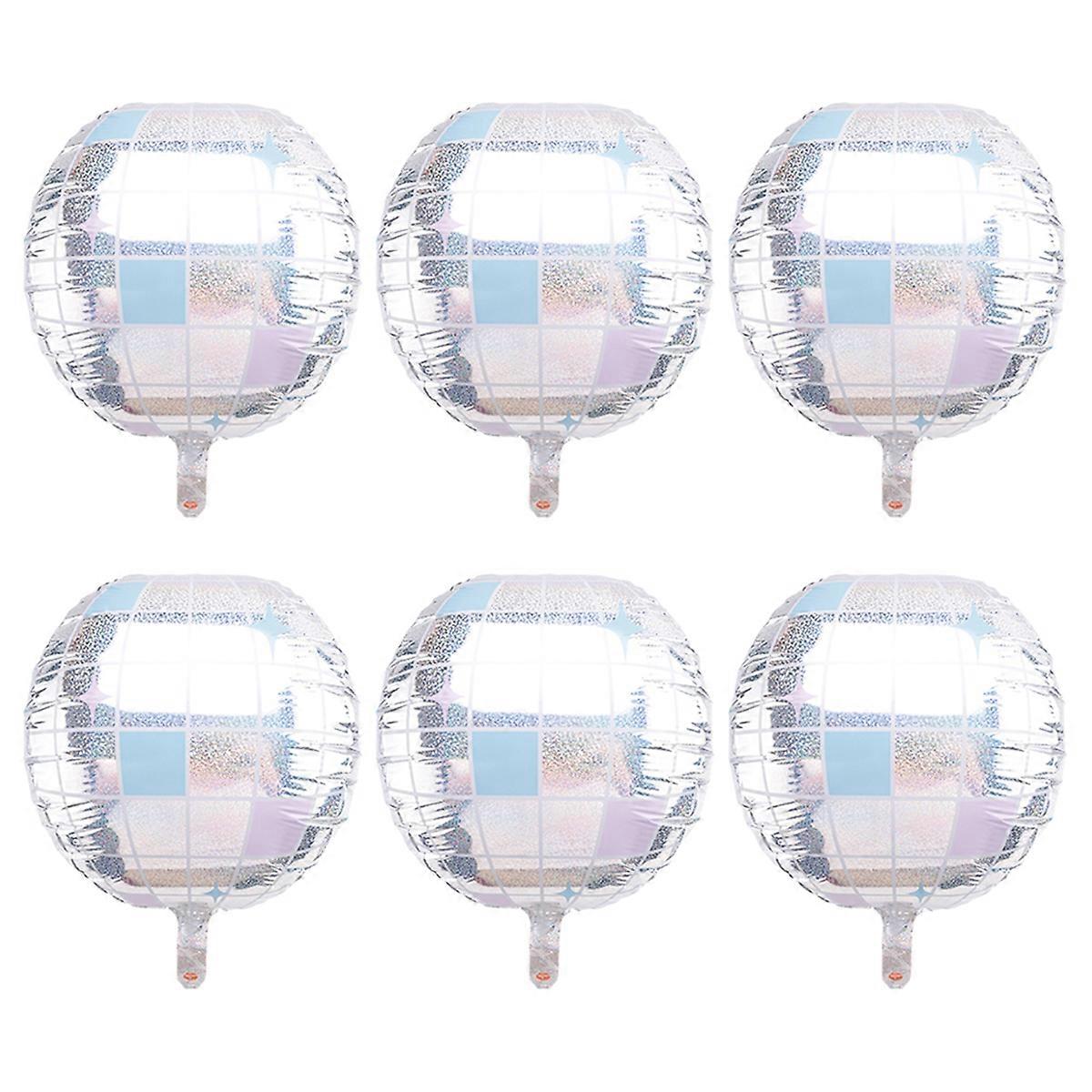 6Pcs Iridescent Disco Ball Balloons, Huge Shiny Silver Disco Balloons