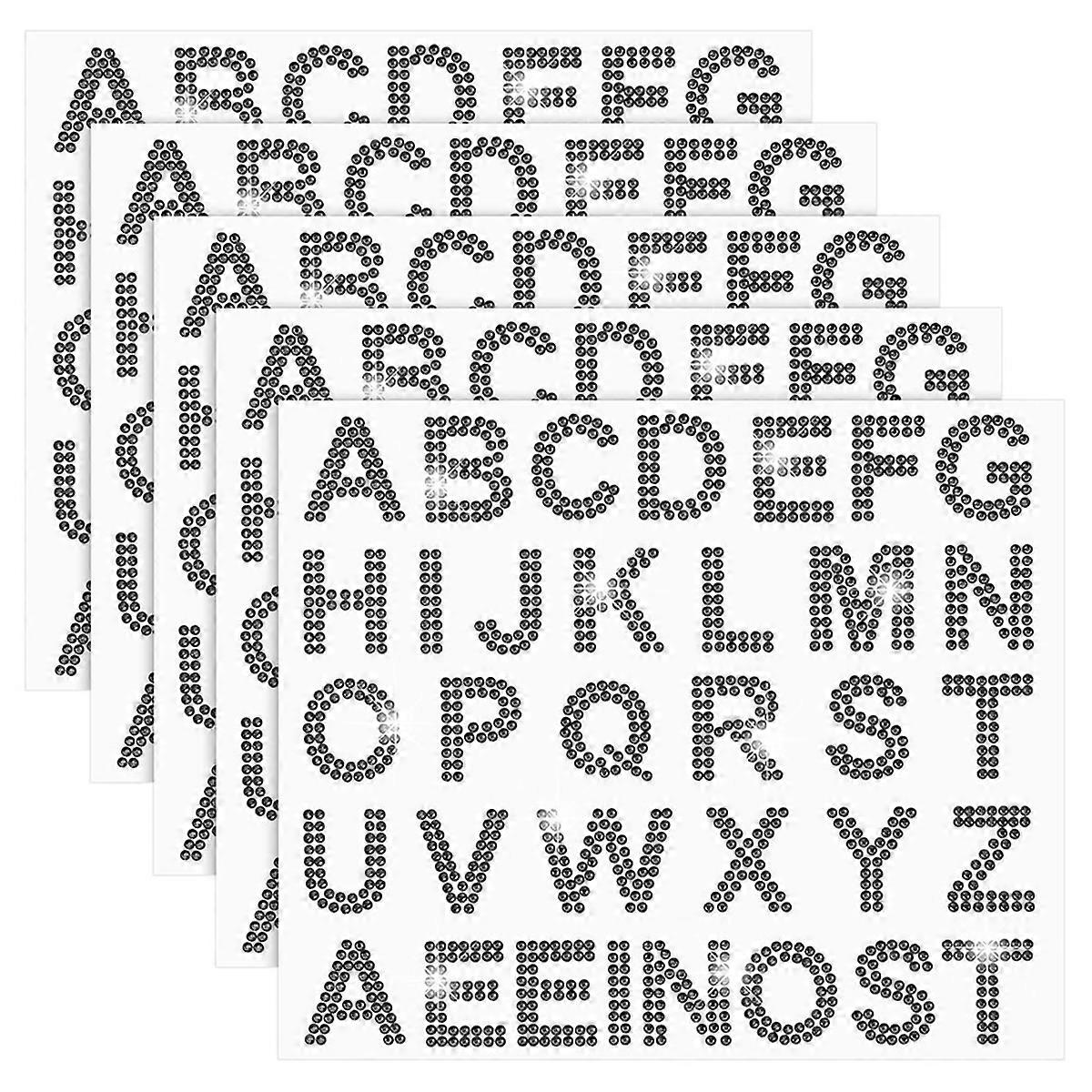 170 Pcs Silver Rhinestone Letter Stickers, 5 Sheets 34 Letters Black