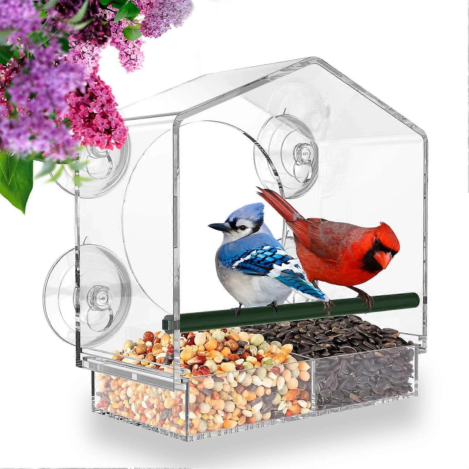 Window Bird Feeder with Strong Suction Cups for Cardinals Finches Chickadees Durable Clear Acrylic Design