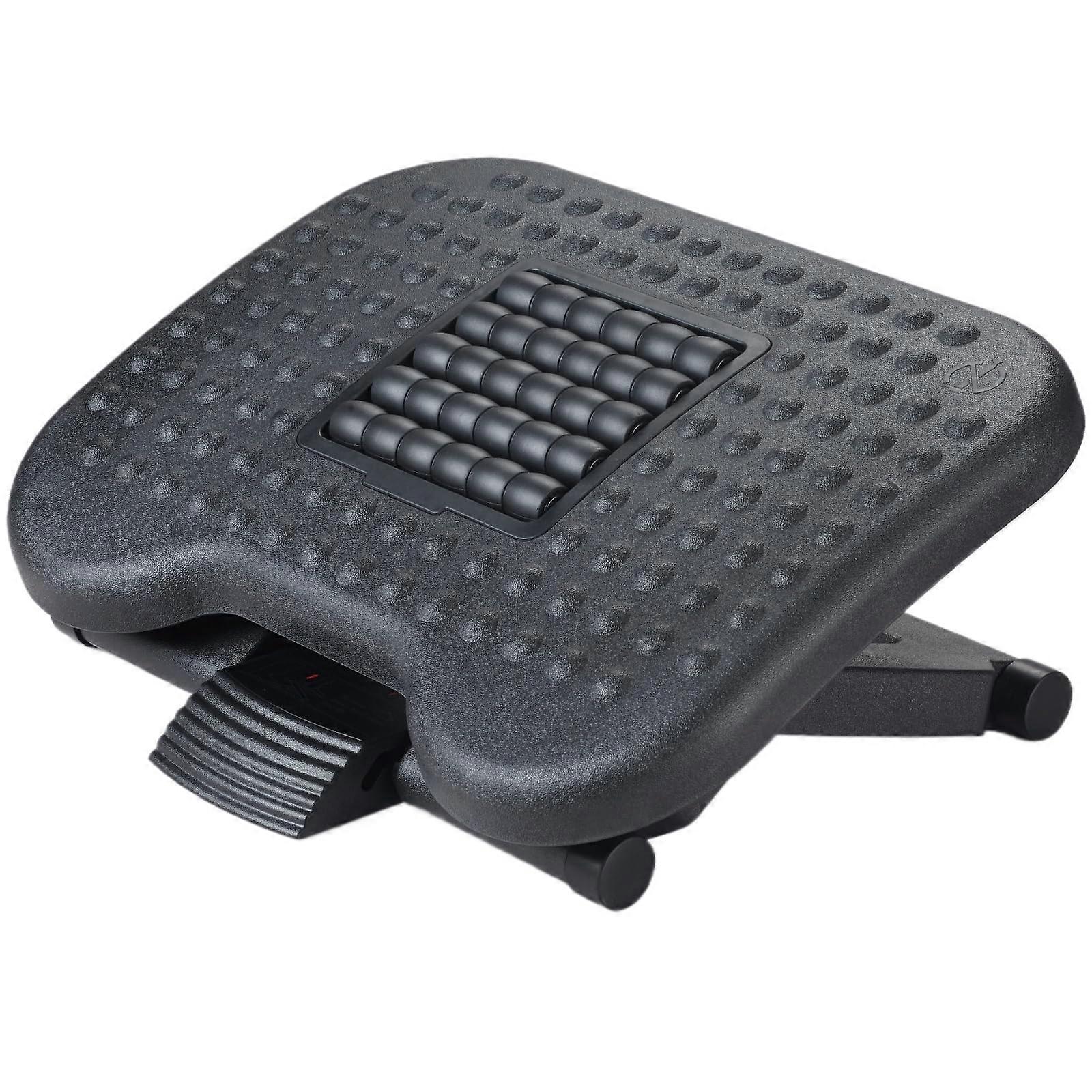 Adjustable Footrest with Massage Texture and Roller, Ergonomic Foot Stool for Office and Home, 3 Height Settings, 30 Degree Tilt, Black
