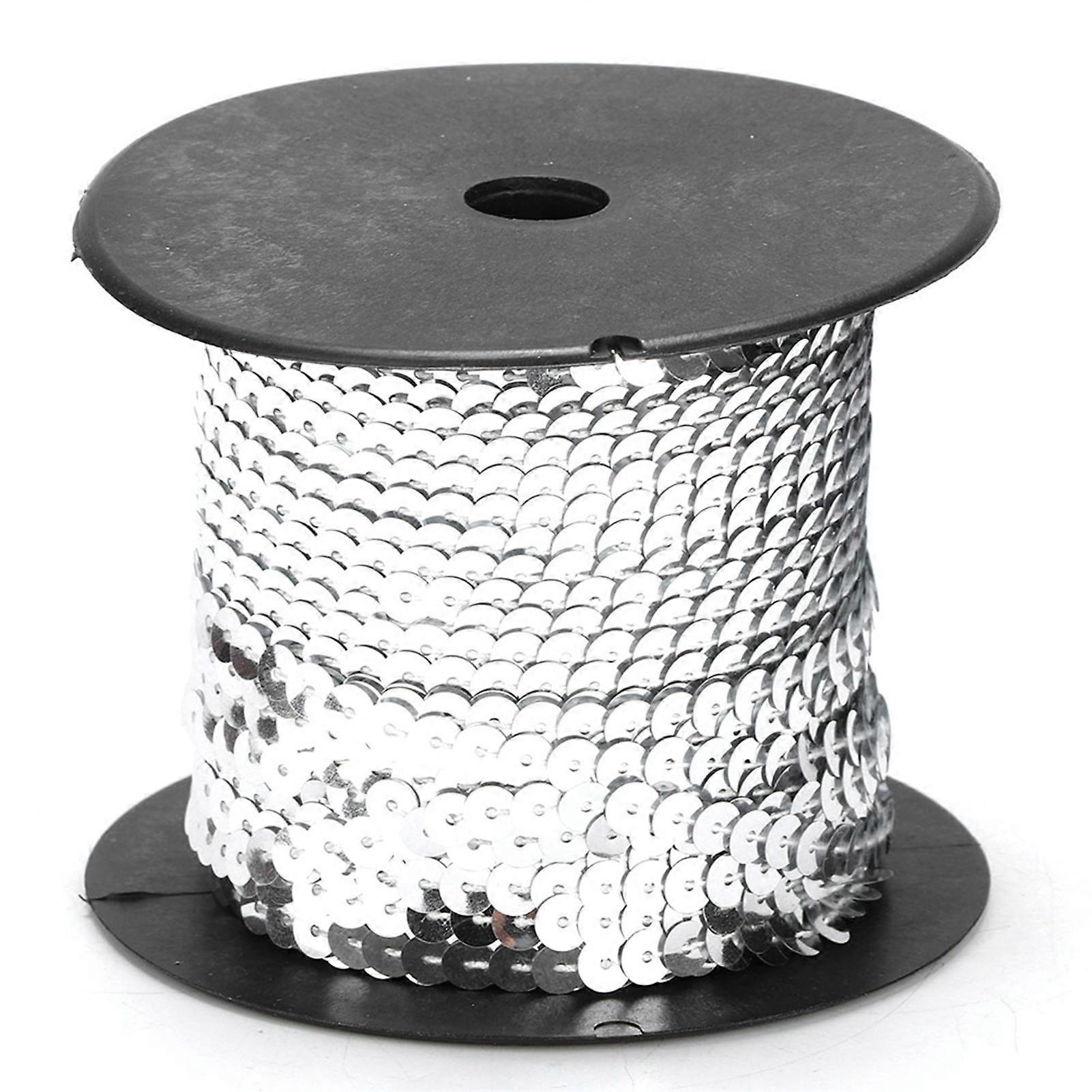 100 Meters 6mm Silver Sequin Thread Decorative Accessory for Fabric, Plastic, Resin Shoes, 100 Meters/Roll