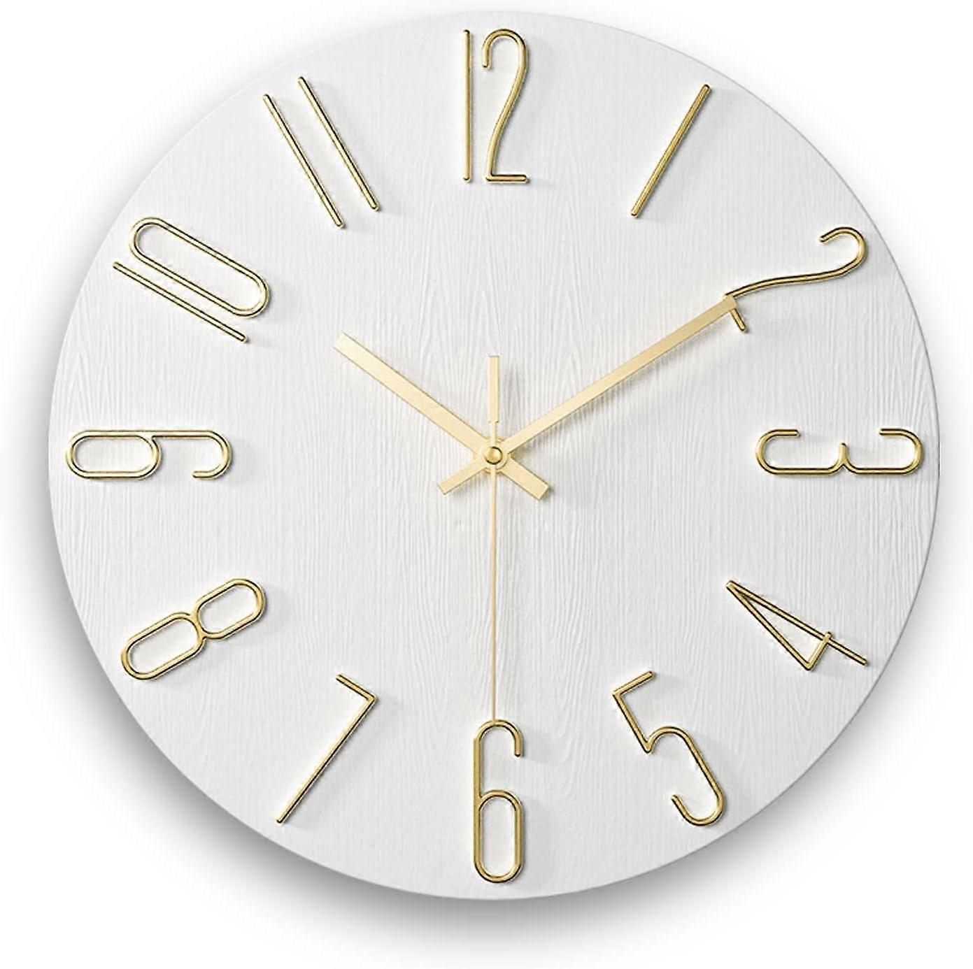 Wall Clock 12 inch Clock Battery Powered White Quartz Stone Wall Clock For Home Office Kitchen School