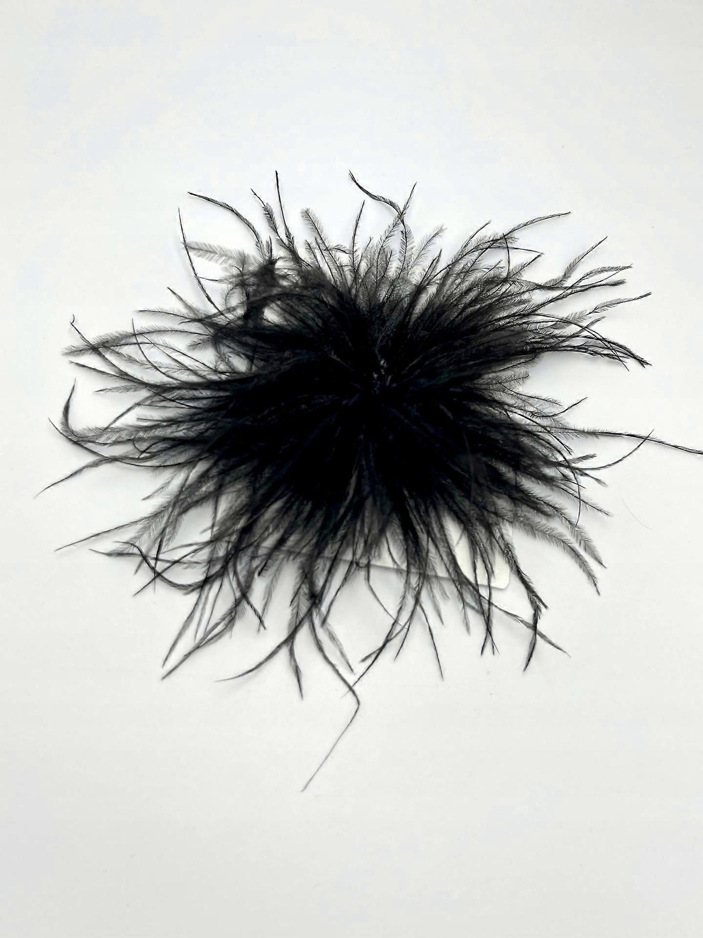 Svart Marabou Fjäder Brosch