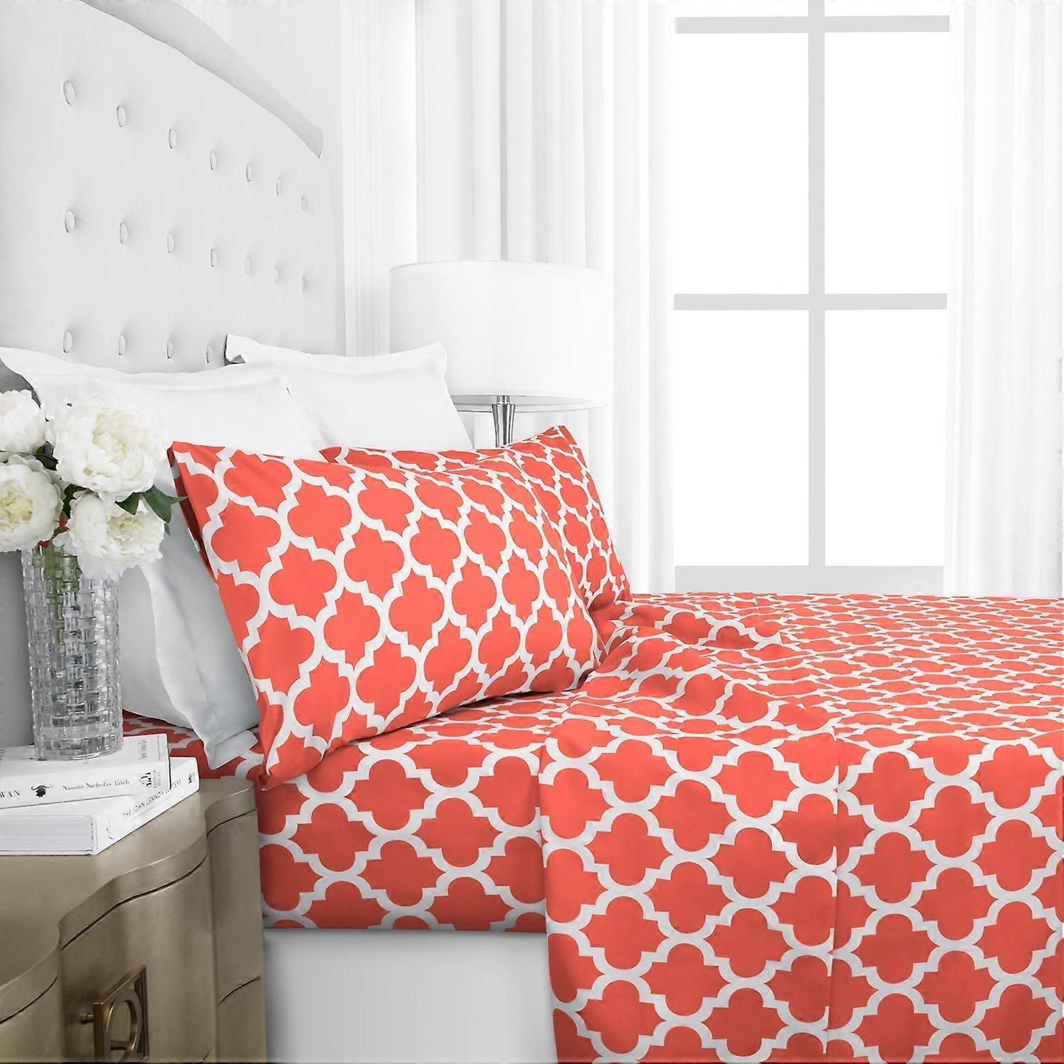 Twin Size Microfiber Bedding Set - 4 Piece Coral Sheet & Pillowcase Set with Deep Pockets, Machine Washable, Soft Fabric