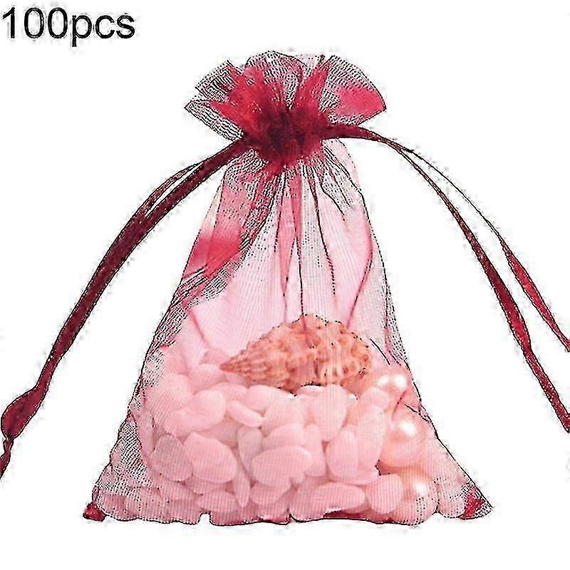 100pcs Solid Color Yarn Gift Bag Wedding Candy Lucky Pouch Storage Container