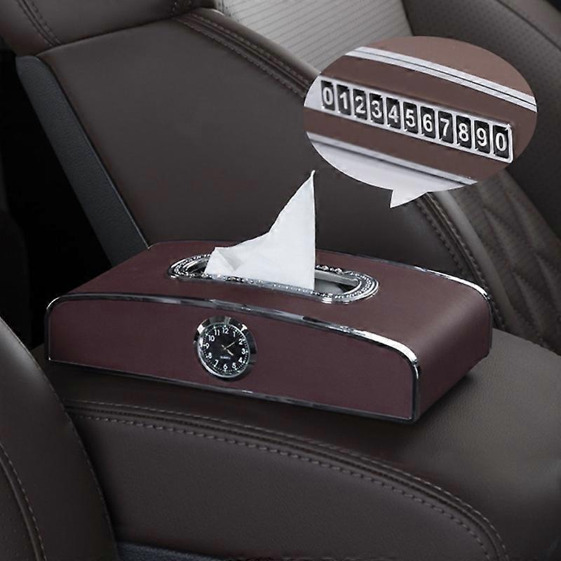 Car Clock Tissue Box Multi-Function Vehicle Instrument Table Paper Towel Box, Style: Clock+Parking Card (Agate)