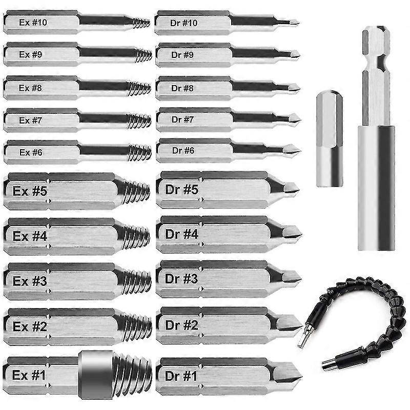 23 Pcs Damaged Screw Extractor Set For Broken Screw Or Bolt, Broken Bolt Extractor Screw Remover Se--silver
