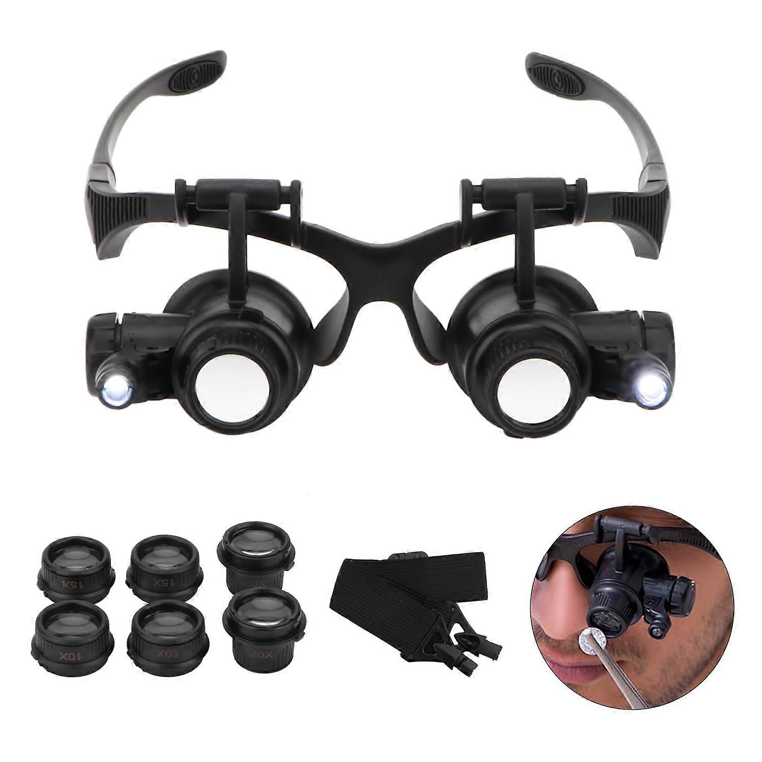 Hands Free Headband Magnifying Glasses with 2 LED Lights 8 Lens (10X 15X 20X 25X)