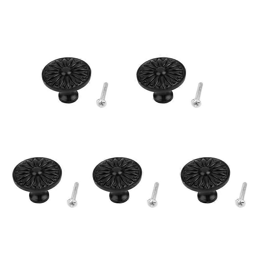 5 Pieces Retro Round Cabinet Drawer Pull Handle Wardrobe Knob Black