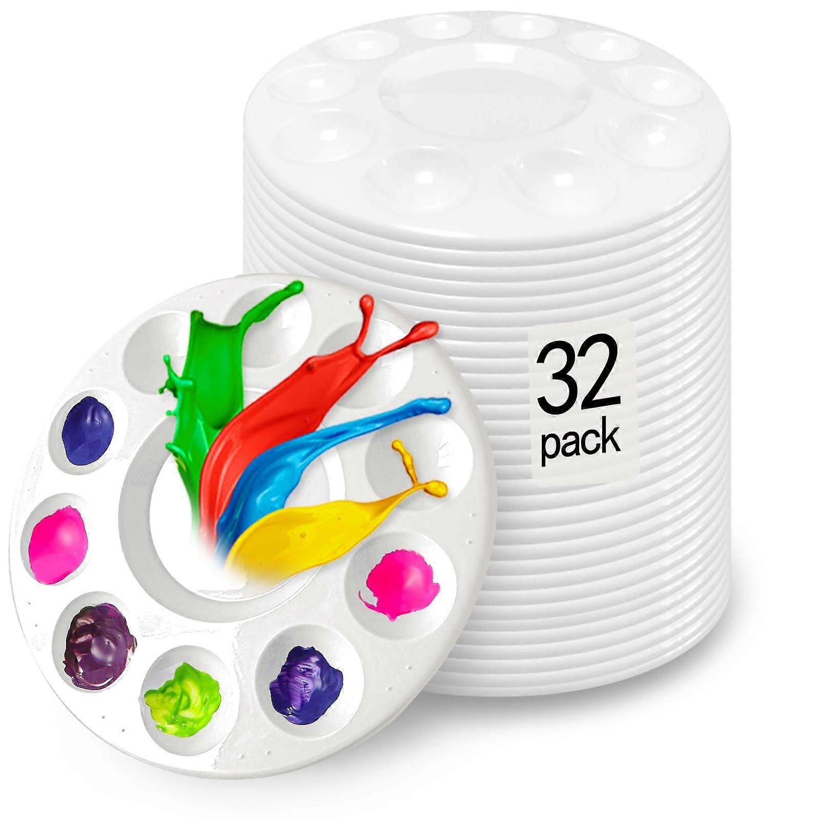 32pcs Plastic Paint Tray Palettes for Kids - Durable Art Pallets with Multiple Wells for Easy Mixing and Color Organization