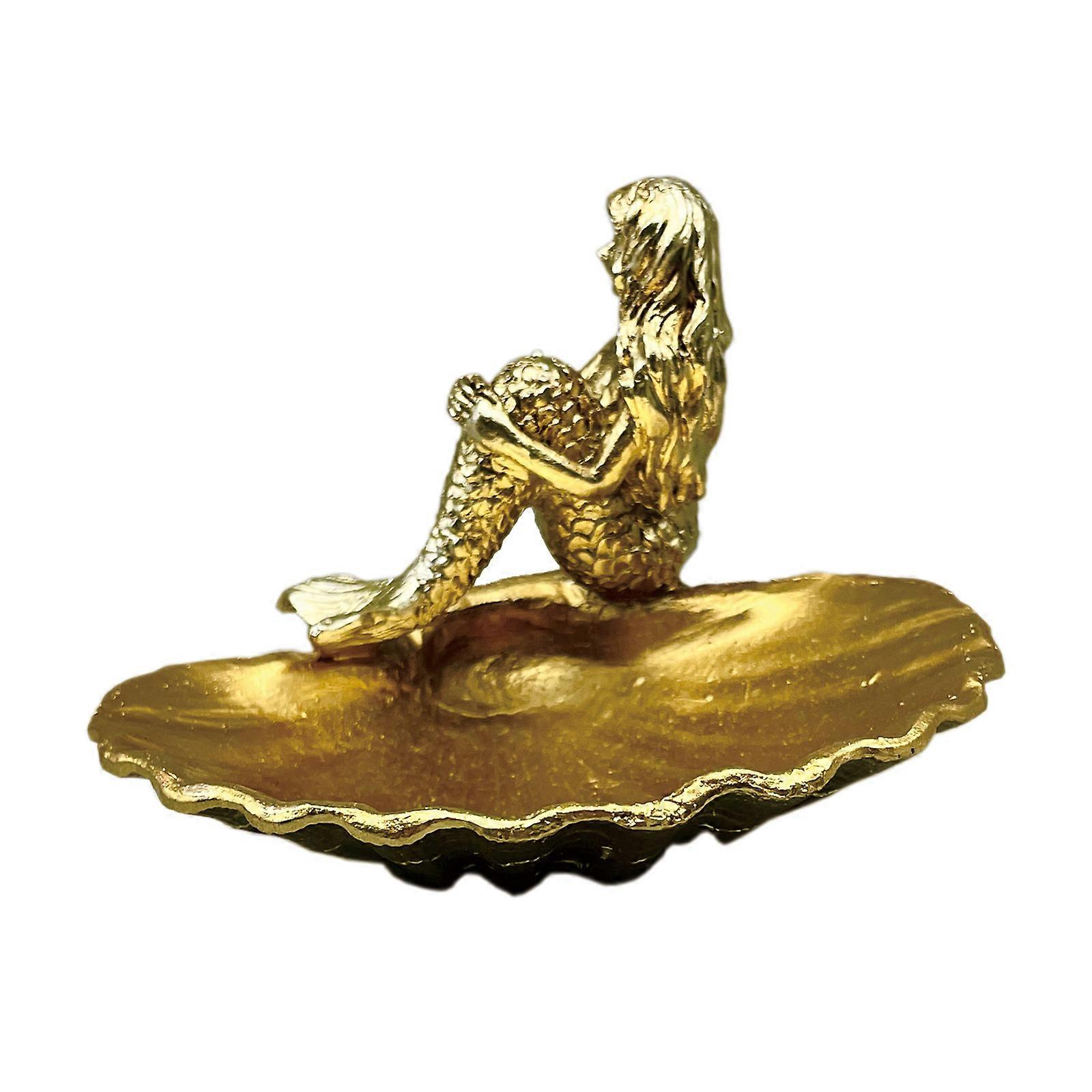 Decorative Gold Resin Key Tray Mermaids Shell Display Dish for Cosmetics and Accessories Elegant Desktop Decoration