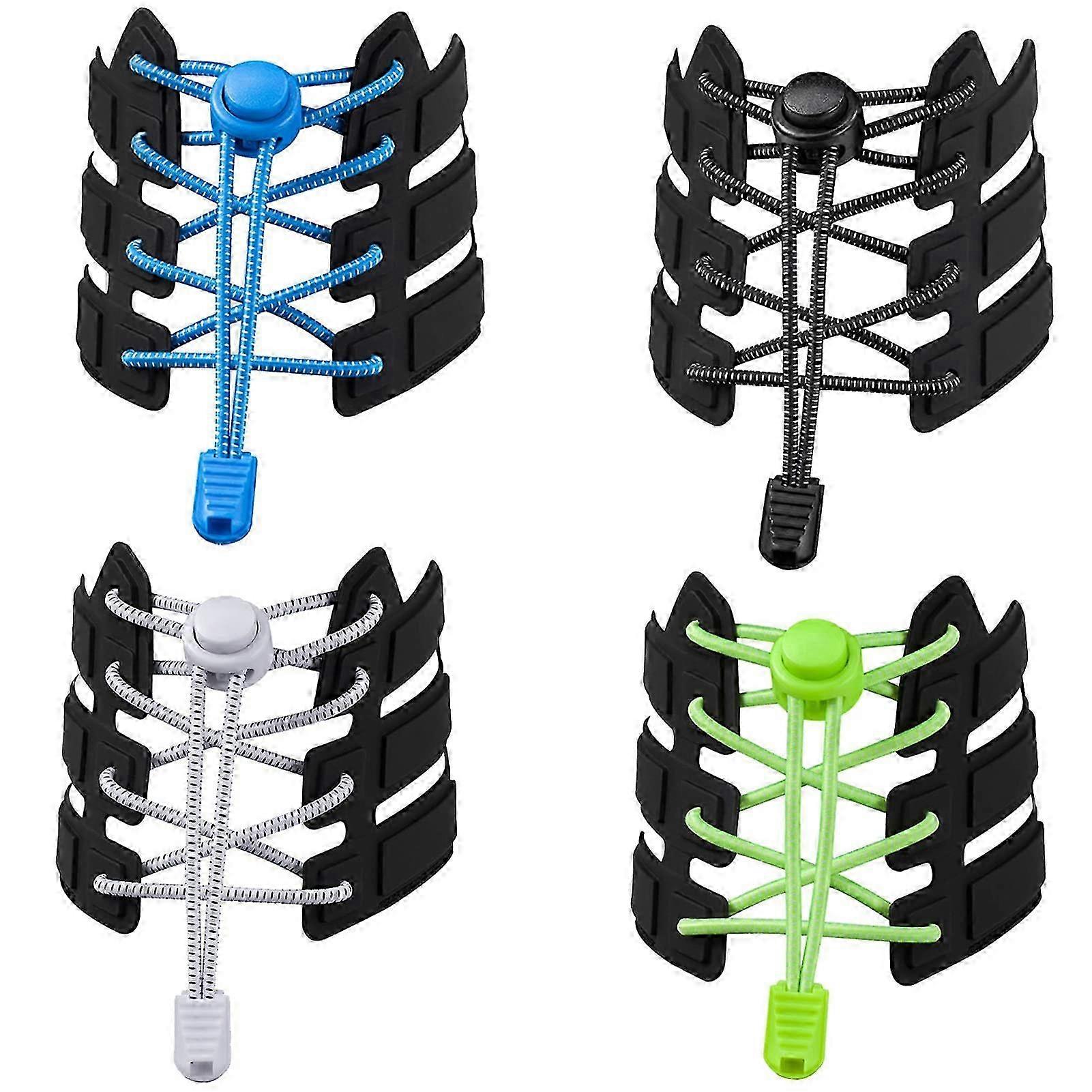 4 Pairs No-Tie Elastic Shoelaces with Metal Buckles for Running Shoes
