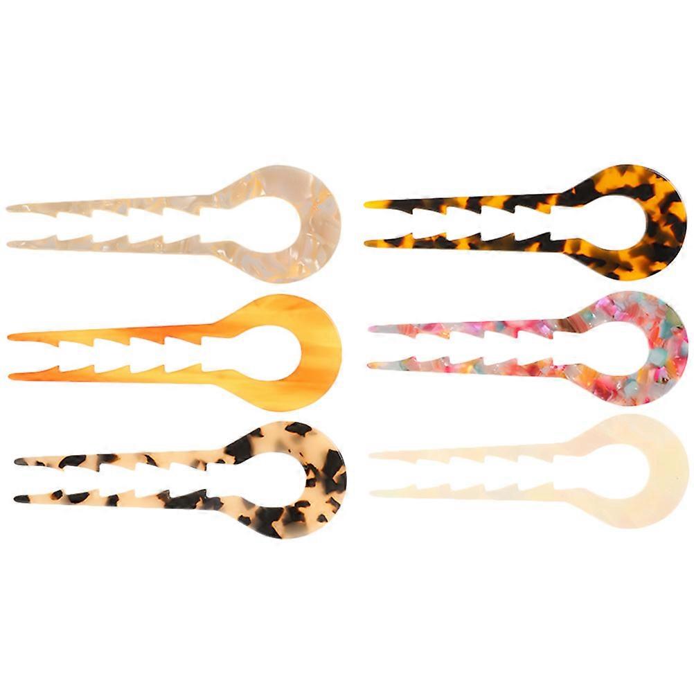 6pcs Shaped Hair Bun Pins, Tortoise Shell Design, for Updos & Chignons, Styling Tool for Women