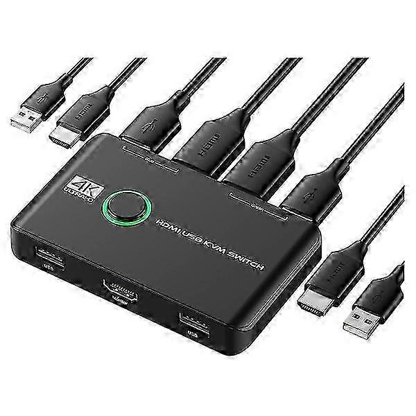 4K KVM Switch for Multi-Device Sharing, USB Compatible, Enables Connection of Two PCs with Keyboard, Mouse, Printer, and Monitor