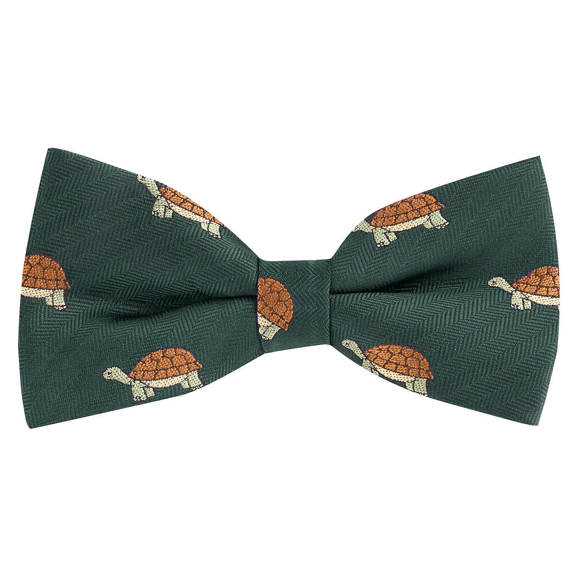 Dark Green Tortoise Herringbone Bow Tie