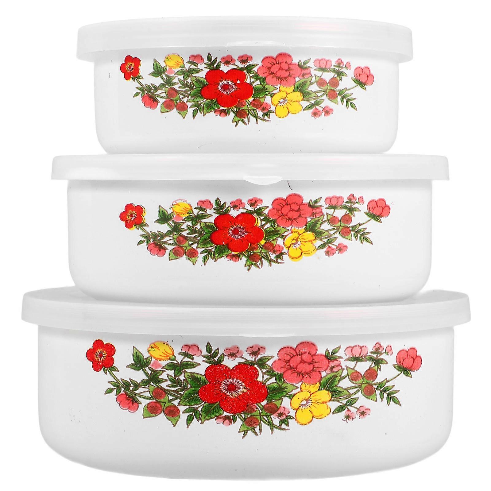 Here's a refined and engaging product description based on your input:

 

**3pcs Vintage Enamel Food Bowls with Lid – Retro Flower Pattern Mixing &