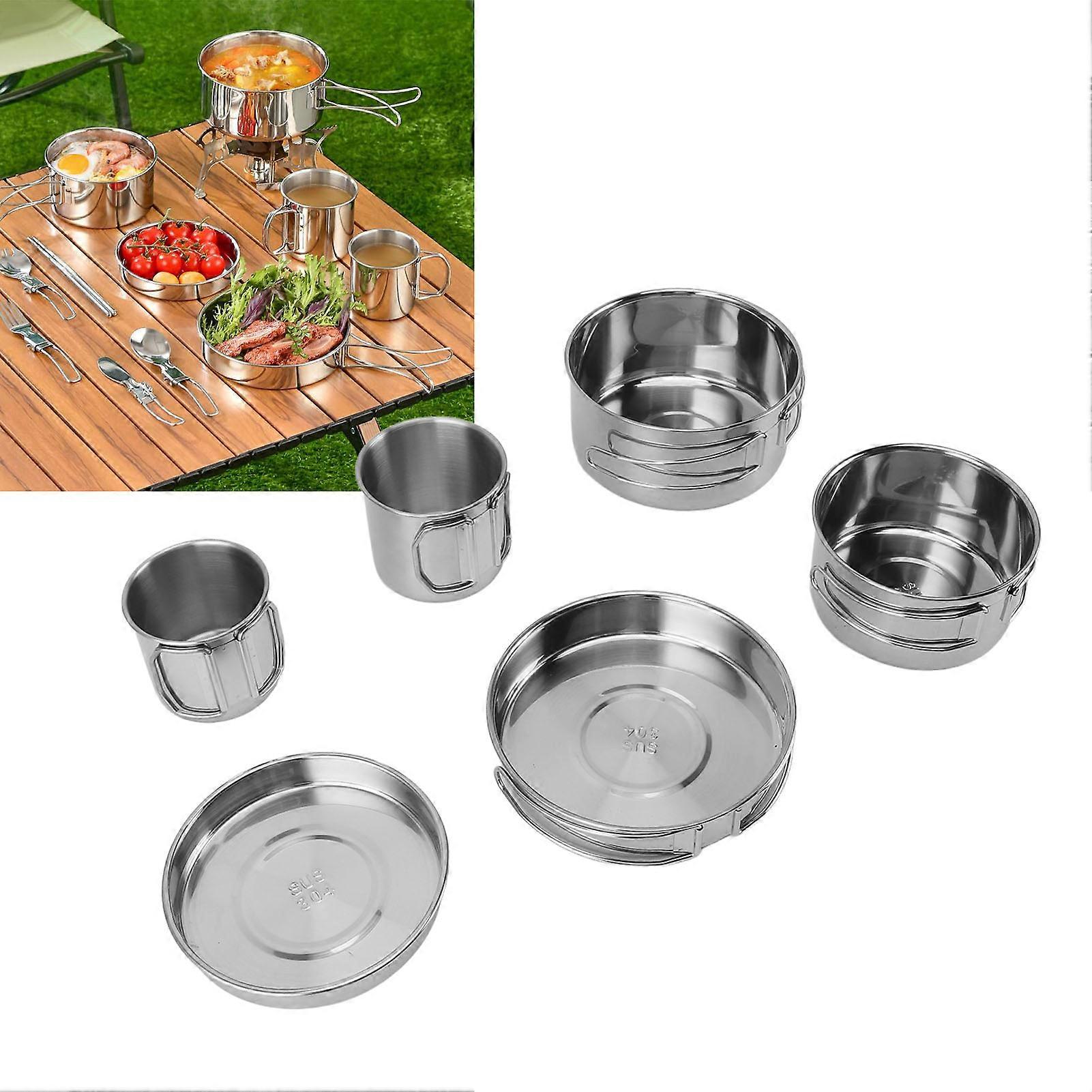 6PCS Portable Cookware Set Rapid Heating 304 Stainless Steel Efficient Easy to Clean Multifunctional Tableware 