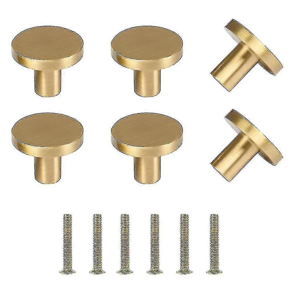 6-Pack Round Brushed Brass Cabinet Knobs for Drawers and Door Handles