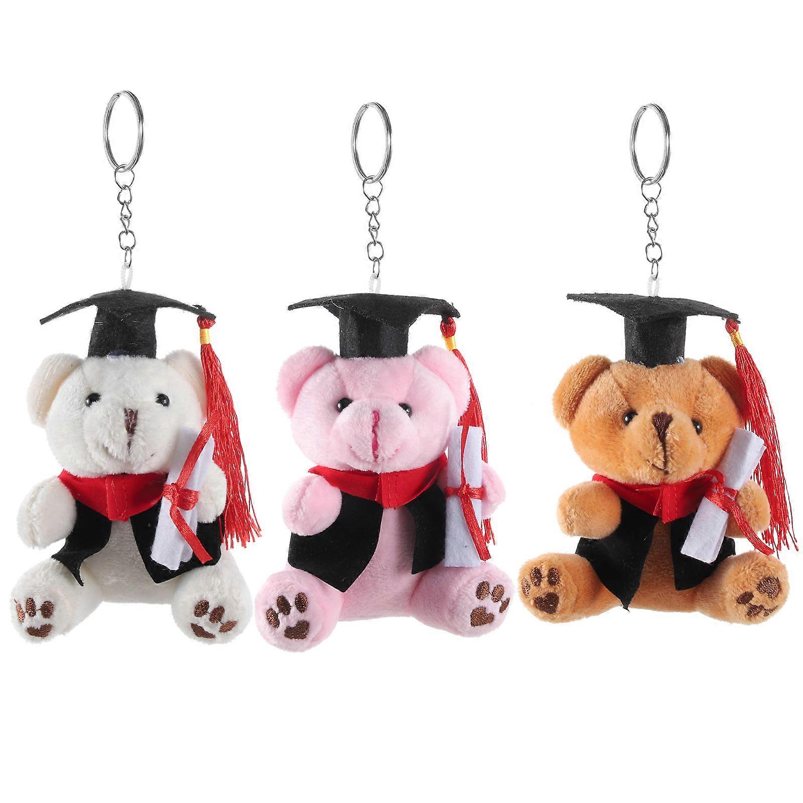 Small Bear Pendant Keychains Graduation Bear Key Chain Girls Decorations Simple Style 19Cm With Keychain 6Pcs