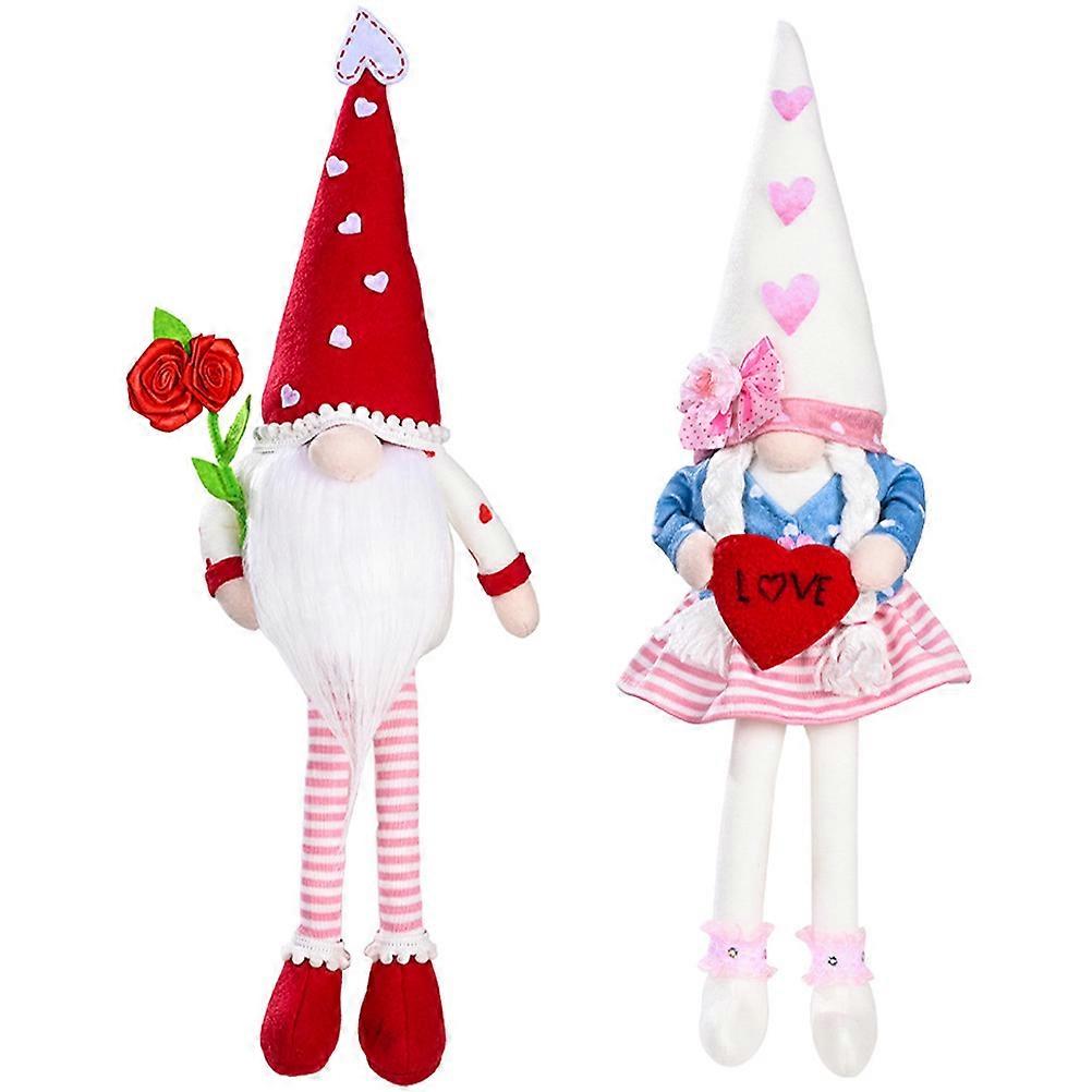 Valentine's Day Gnome Doll Decoration Standing Figure Red Plush Delicate Design for Home 2Pcs