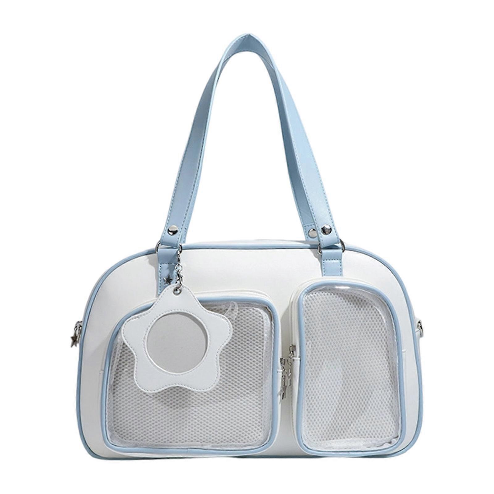 Functional Large Capacity Crossbody Bag With Adjustable Strap Japanese Anime Styles Shoulder Bags For Anime Collector  White and blue
