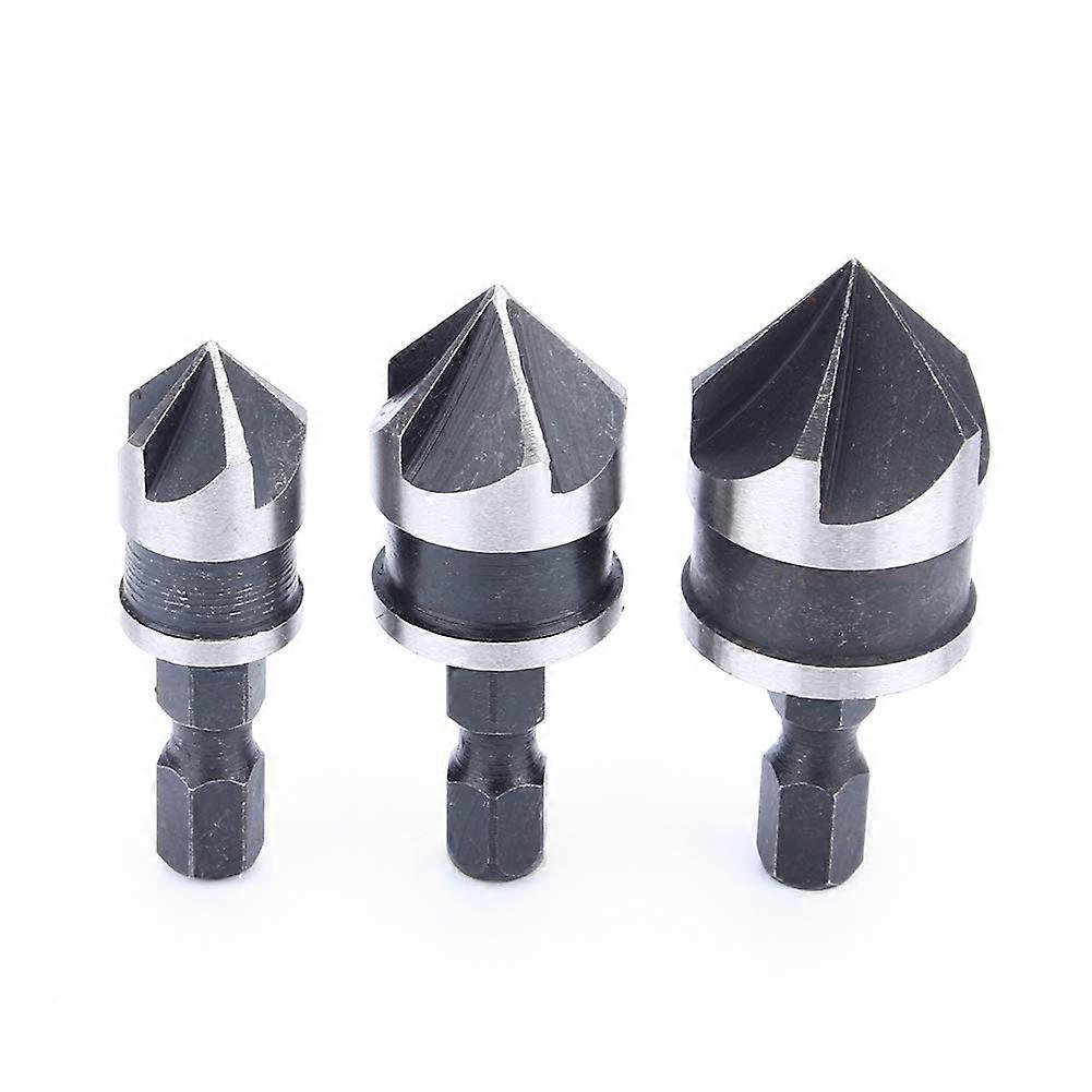 3pc 1/4 Hex 12/16/19mm Countersink Bore Set Wood Metal Bit Chamfering Countersinking Kit LowHardness Materials