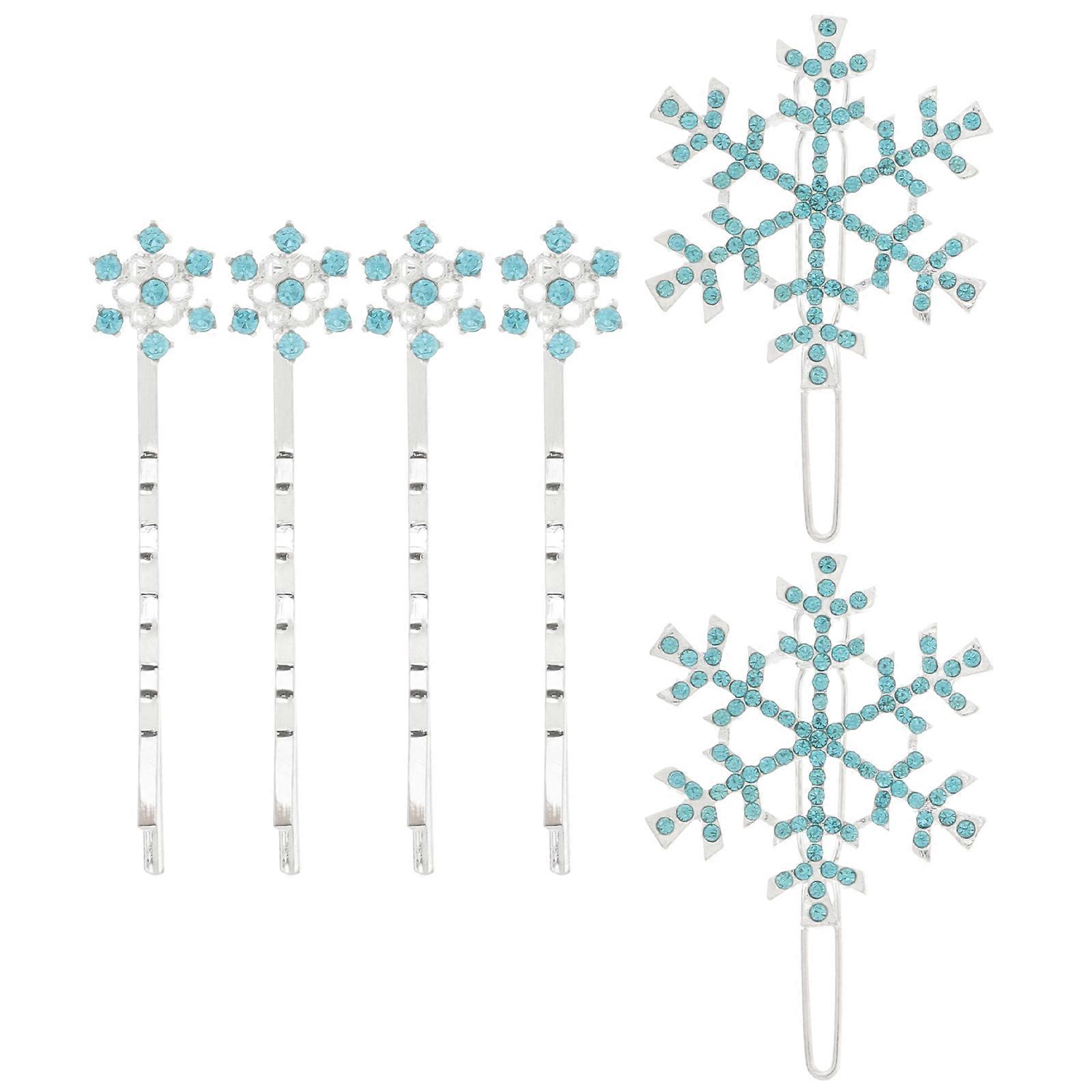 Blue Shining Snowflake Hair Clips with Rhinestone for Girls Decoration Made of Durable Alloy 6