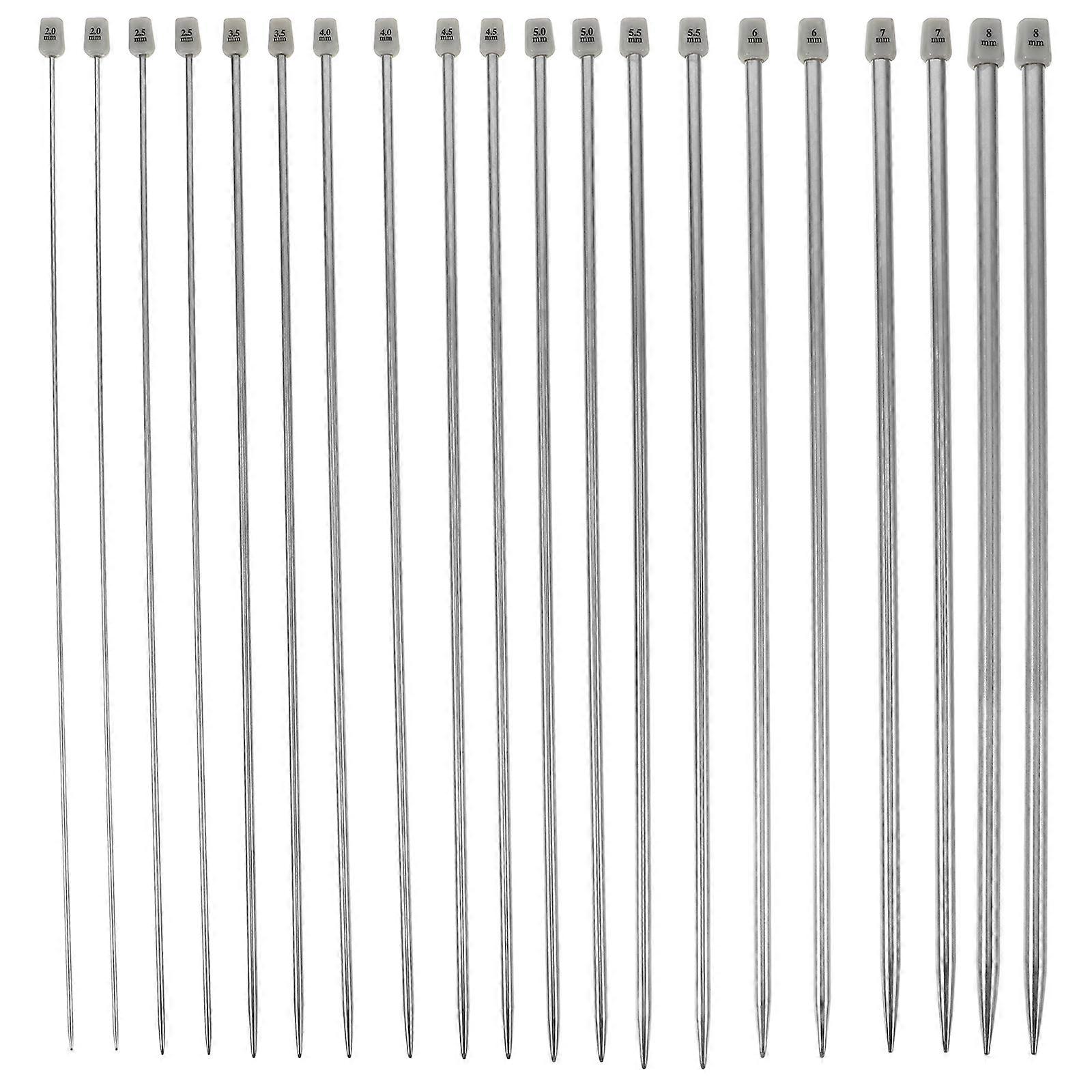 Single Pointed Needles Knitting Needles Set Knitting 36cm Long Stainless Steel Silver 11 Pairs