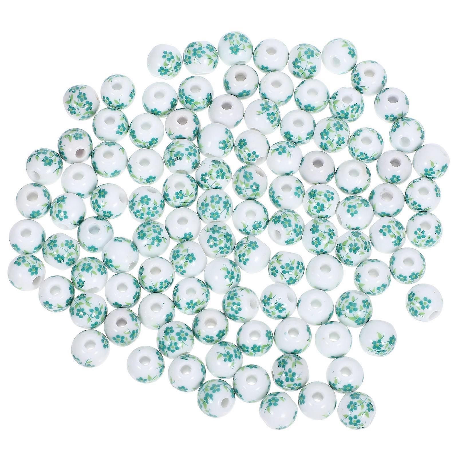 100pcs Ceramic Flower Beads for DIY Jewelry Making Chic Round Porcelain Loose Beads for Necklaces, Bracelets & Craft Projects