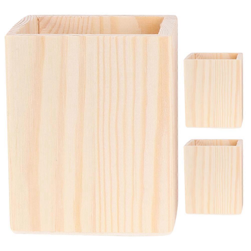 3pcs Unfinished Wood Pen Holder DIY Blank Tabletop Organizer for Brushes Pens Elegant Design for Home Office Storage Create Your Unique Style