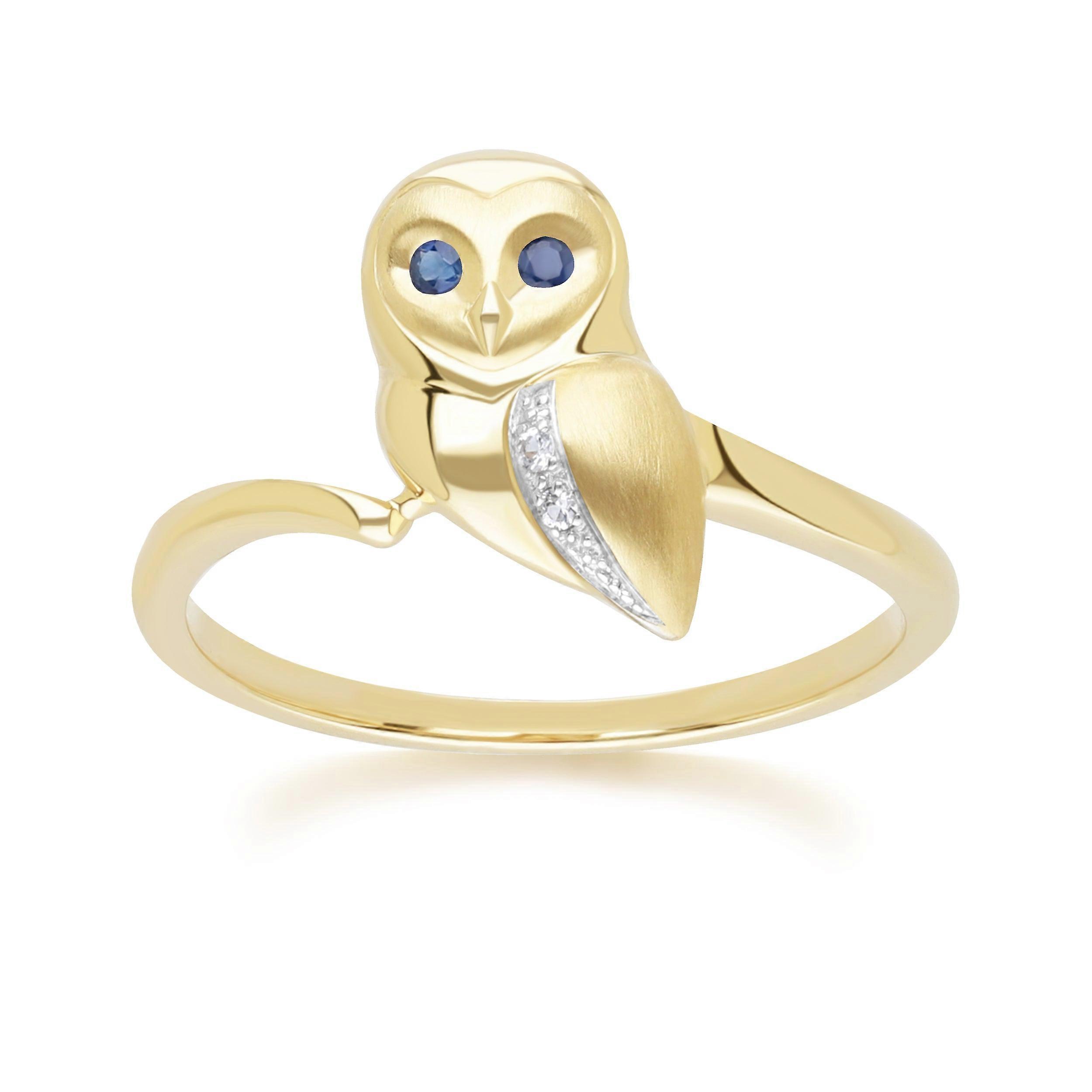 Bague hibou rubis et saphir blanc Gardenia en or jaune 9 carats