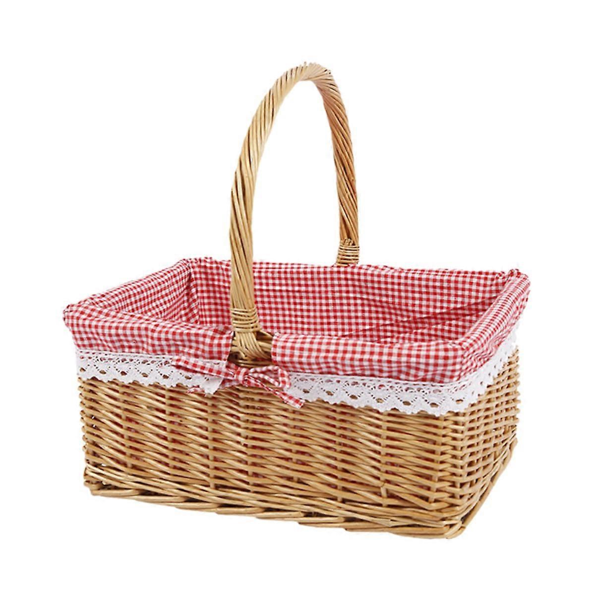 1 piece Practical Picnic Basket in Rural Decorative Fabric Basket for Snacks and Desserts for Red Grid Small Storage Solution for Weddings