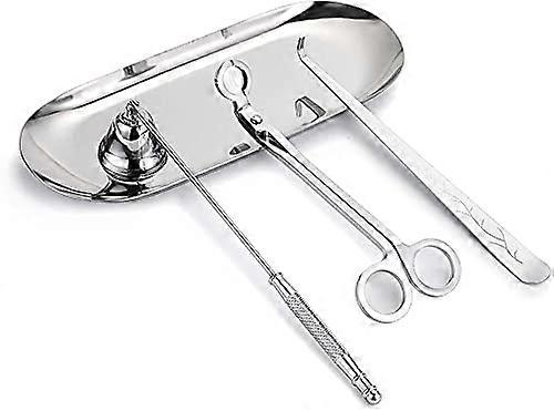 4 in 1 Candle Accessory Set With Wick Cutter, Wick Snuffer, Snuffer Storage Plate And Candle Care Tool Silver