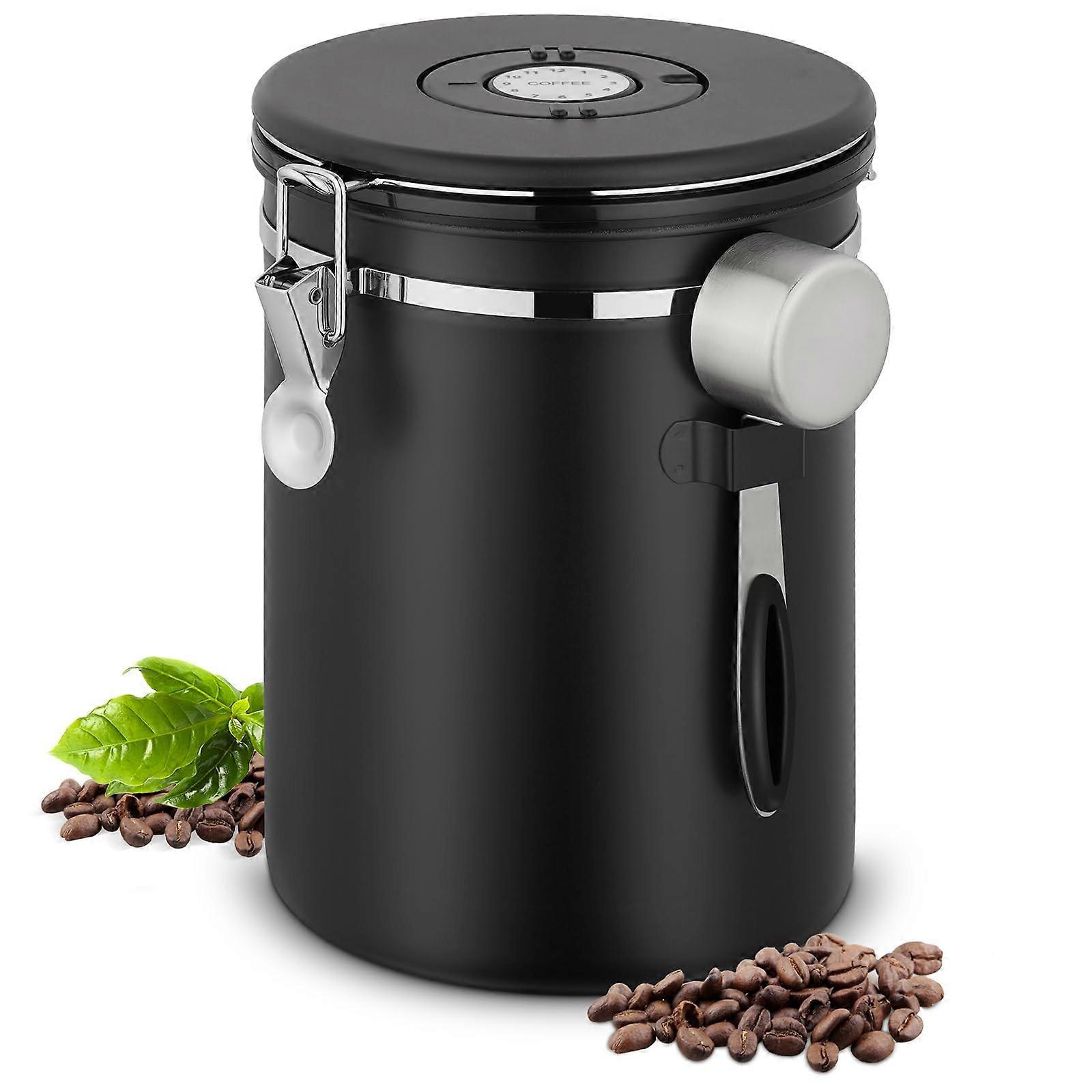 Coffee Canister Airtight 2.8L Stainless Steel Container for 1kg Beans with CO2 Valve, Measuring Spoon & Date Display
