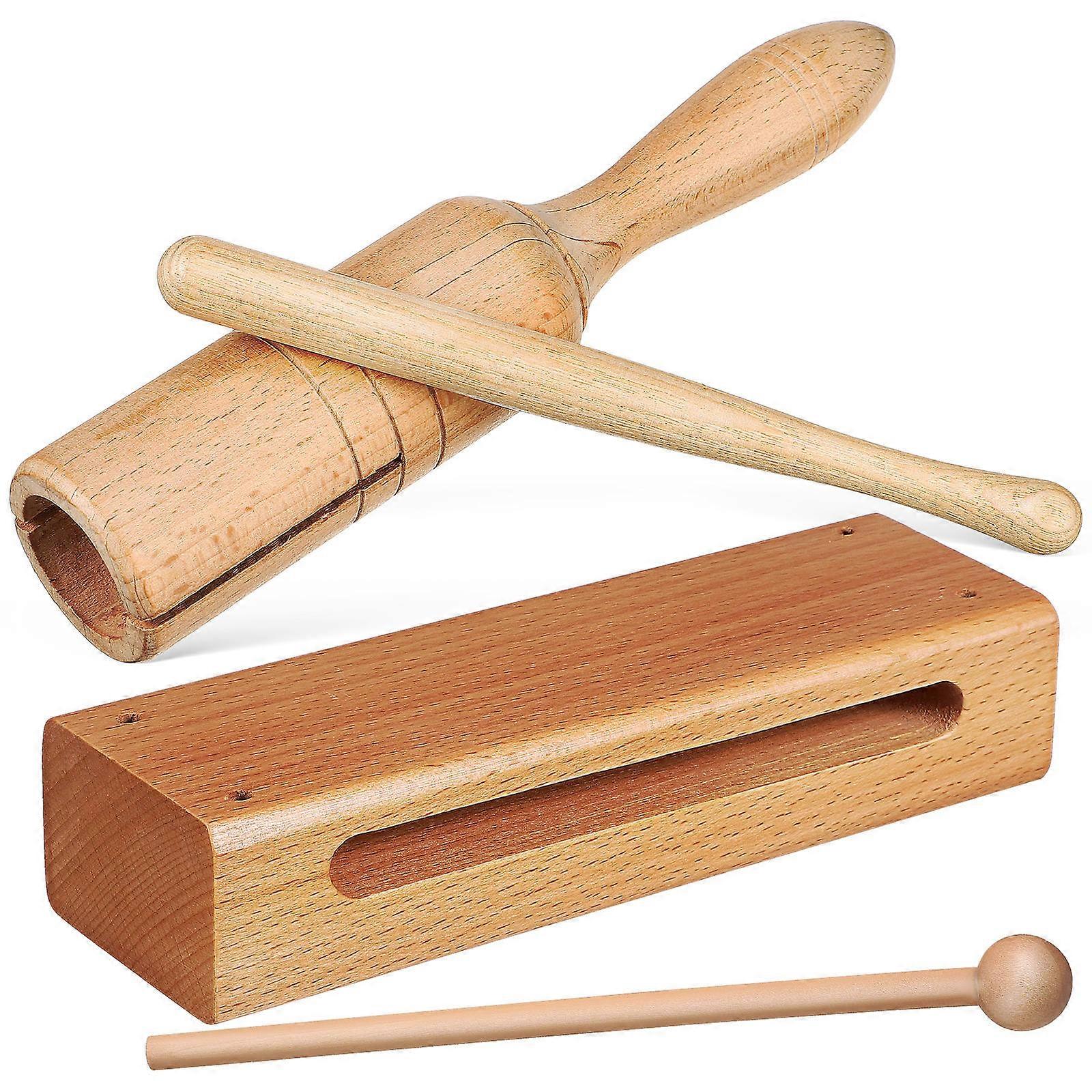 Wooden Handheld Block and Tube Percussion Instruments with Mallets for Educational Rhythm Learning and Musical Development for Beginners