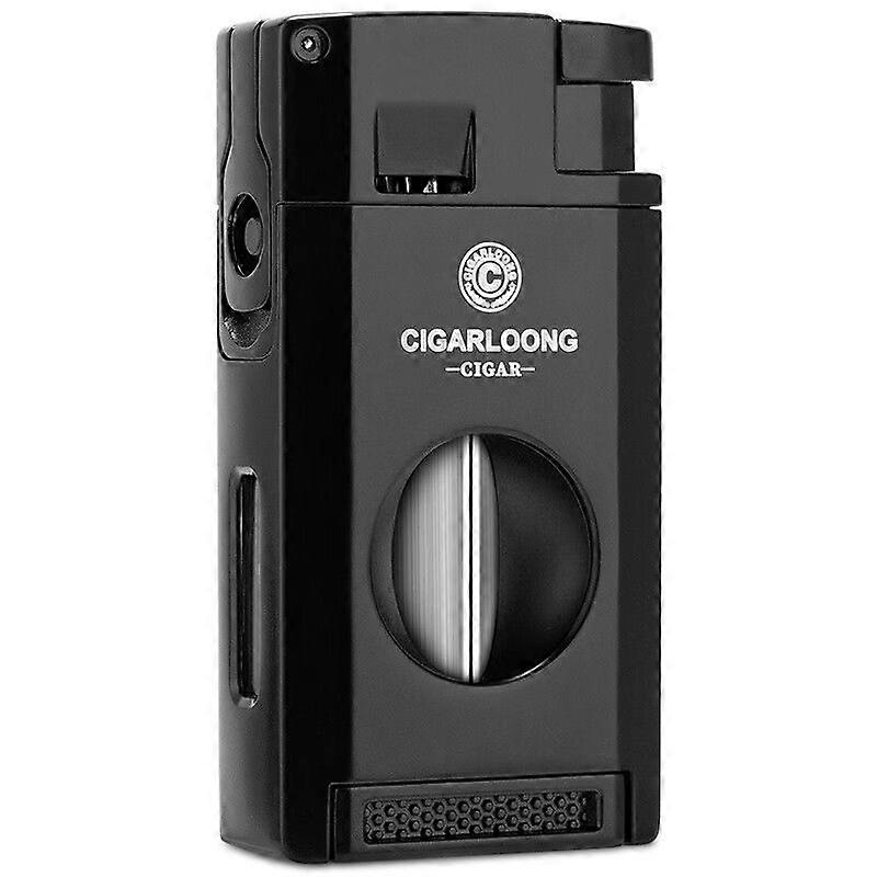 Cigar Multifunctional Lighter With V-Shaped Cigar Scissors Cigar Drill Portable Inflatable-