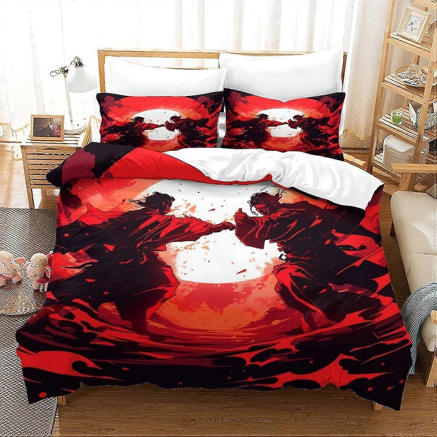 3 Pieces Wushu Karate Bedding Set with Pillowcases Anime Duvet Cover with Zipper Closure Soft Microfiber Quilt Cover Double Size