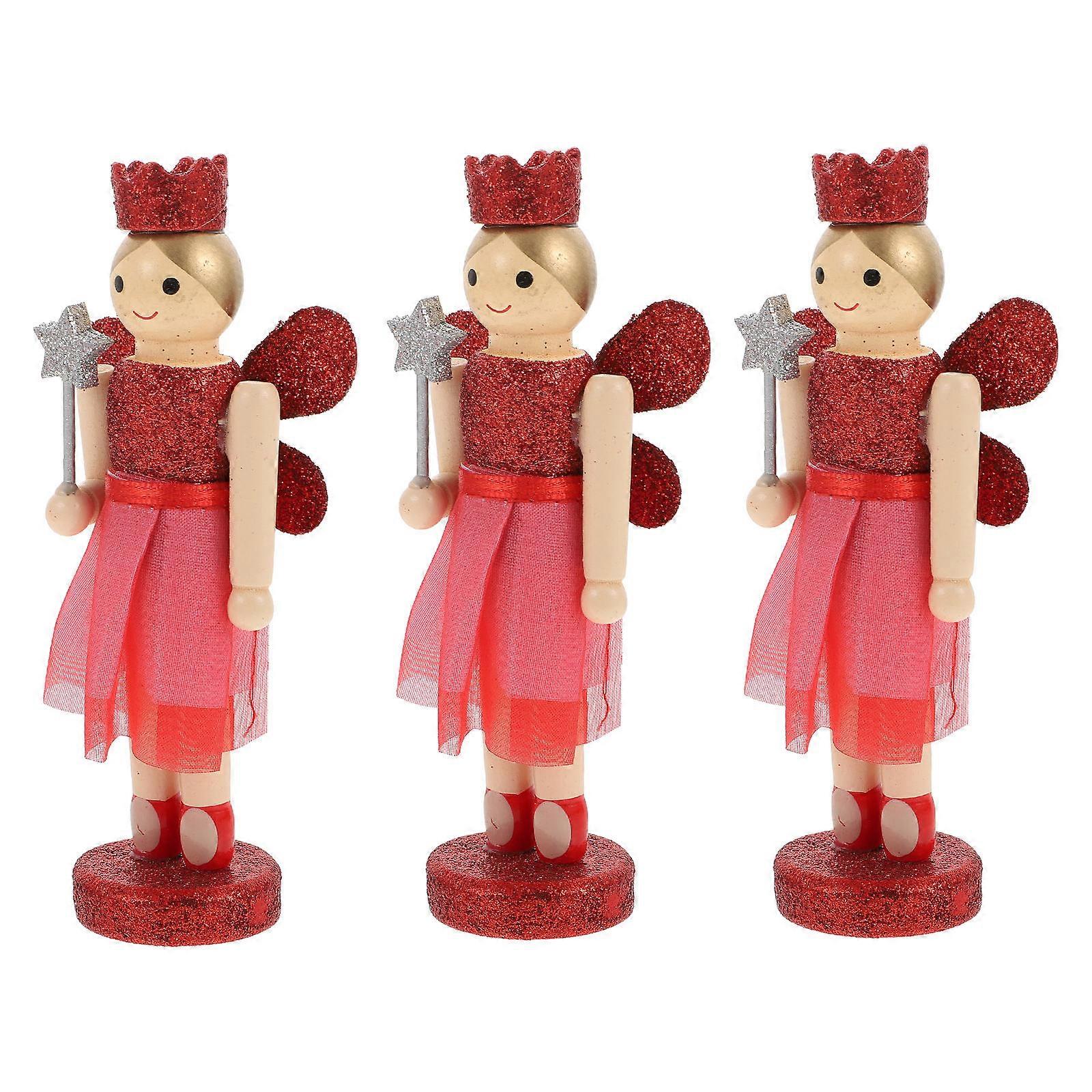 3Pcs Festive Wooden Nutcracker Crafts Christmas Decors Angel Puppet Decors